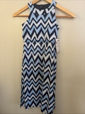 Stella and Sienna Blue, White & Black Chevron Sleeveless Midi Dress
